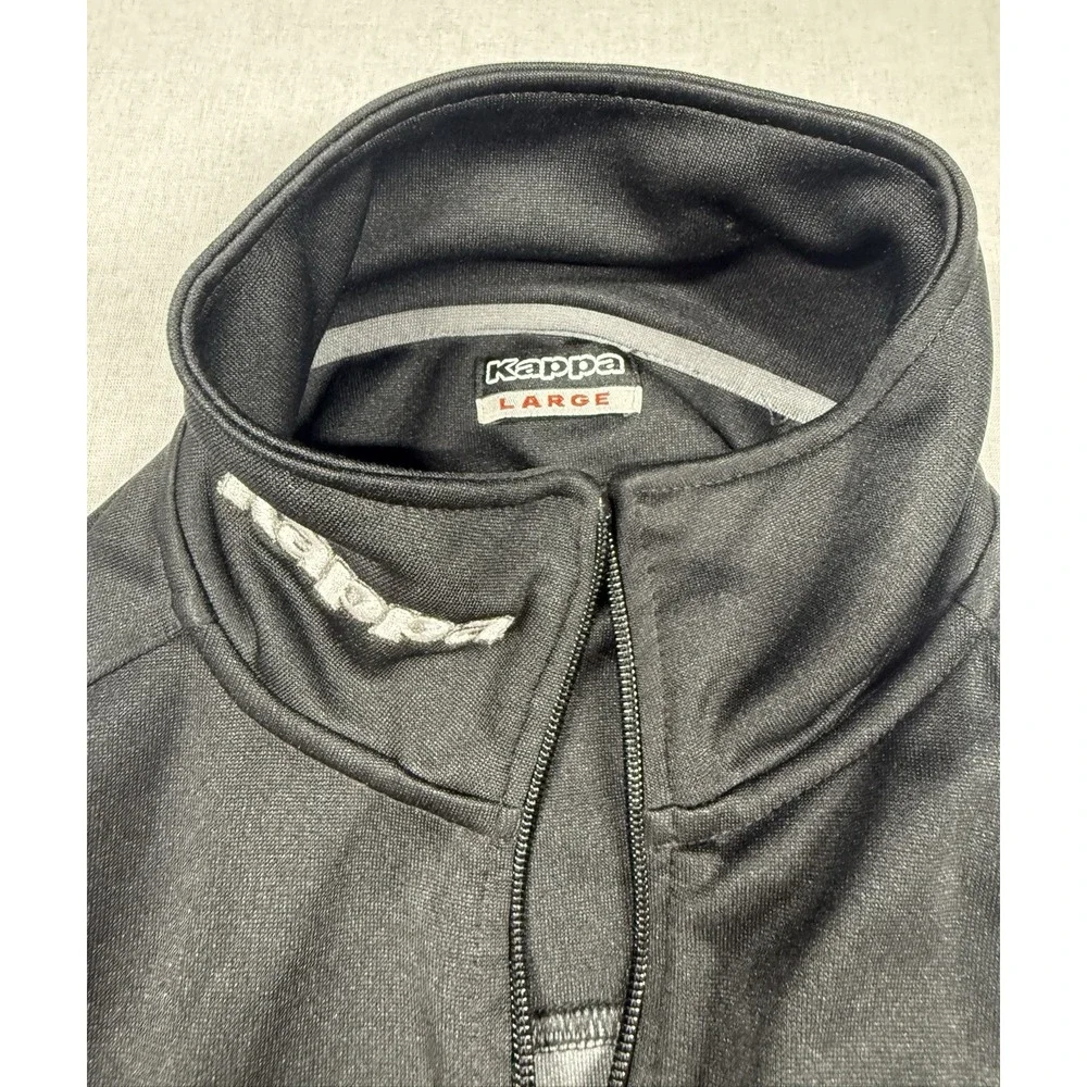 Kappa Jacket Sweater L Gray Black Logo Zip Track Athleisure‎ Streetwear Preppy